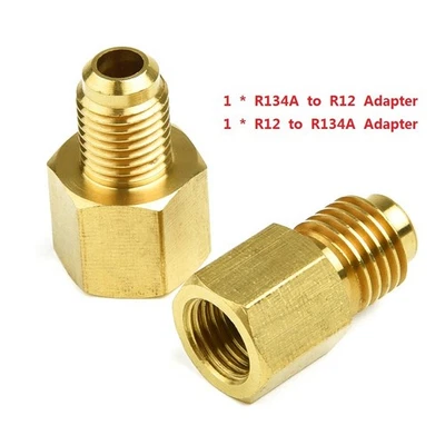 R12 To R134a Adapter Connector R134a To R12 1/4 Female Flare 2pcs/Set Brass - Image 1 of 4