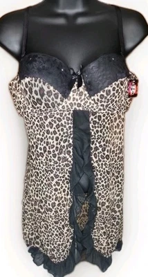 Original Hot Kiss Marca Para Mujer Marrón Negro Estampado Leopardo Chemise Talla Grande Nuevo Con Etiquetas Foto 1 de 4