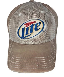 Miller Coors Logo Distressed Tan Strap Back Hat Cap Black - Picture 1 of 13