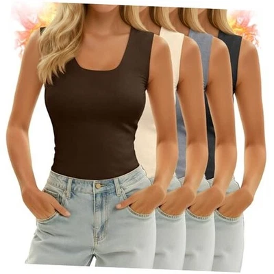 4 Pack Women's Thermal Tank Medium Black, Mixed Gray, Flesh Tone, Dark Brown - Image 1 of 4