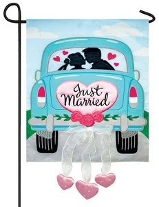 Just Married Double Applique Garden Flag - Picture 1 of 1