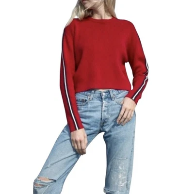 Brandy Melville Women's Red Striped Jessica Cropped Sweater Comfy Casual - Image 1 of 4