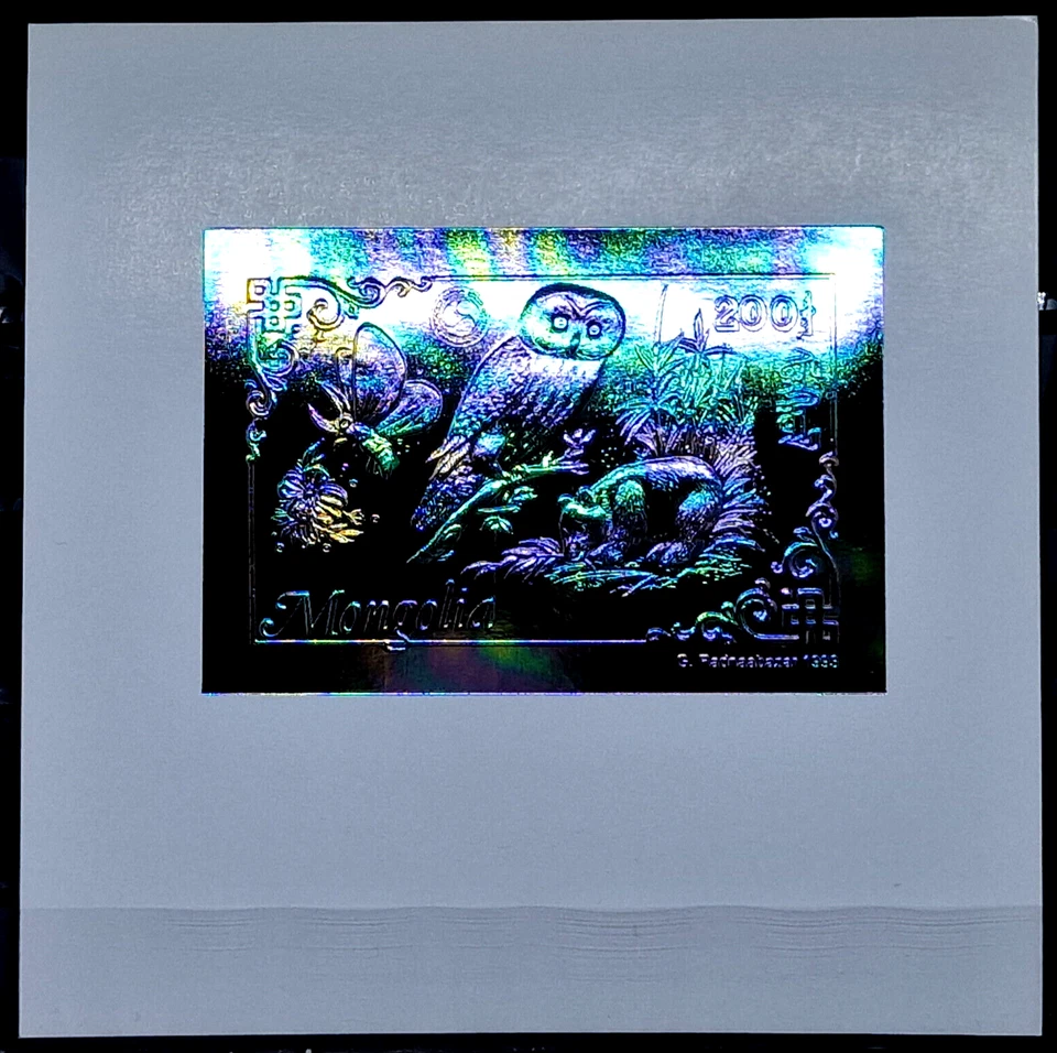 Bloque de estampillas holográficas plateadas Mongolia DELUXE Birds MNH años 90 Foto 1 de 4