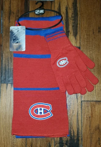 Montreal Canadiens Striped Scarf and Glove Set NWT Cover