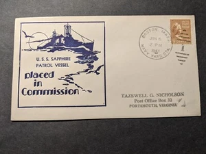 USS SAPPHIRE PYc-2 Naval Cover 1941 COMMISSIONED Cachet - Picture 1 of 2