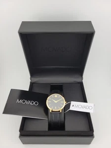 $795 MSRP | Movado Women's Ultra Slim Black Dial Leather Strap Watch 0607091 NEW - Picture 1 of 3