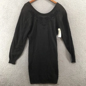 Nina Piccalino Sweater Dress Womens 10 Brown Cotton Blend Knit Beaded V-Neck - Picture 1 of 14