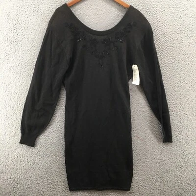 Nina Piccalino Sweater Dress Womens 10 Brown Cotton Blend Knit Beaded V-Neck Foto 1 de 4