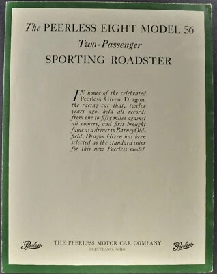 Brochura 1918 Peerless Modelo 56 Sport Roadster Green Dragon Excelente Original - Imagem 1 de 4