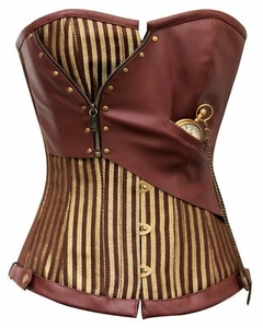Corsé Top Vasco Bustier Vasco Bustier con Cordones Huesos Steampunk Cuero Marrón  - Imagen 1 de 5