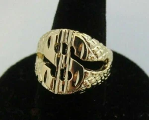 SIZE 8-13 MENS 14KT GOLD PLATED DOLLAR SIGN $  BLING STUNNING DESIGNER RING - Picture 1 of 1