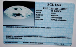 EGL USA CERTIFIED NATURAL MARQUISE AQUAMARINE 0.50 CT MARCH BIRTHSTONE  - Picture 1 of 4