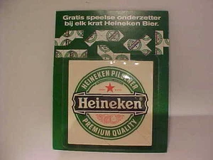 1980er Heineken Pilsener Vintage Bier Filz Kunststoff Untersetzer Puzzle neuwertig auf Karte - Bild 1 von 6