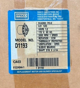 Fasco Poste Sombreado Modelo D1193 HP1/25 Amperios 1.2 115V 60HZ 1 Velocidad - Imagen 1 de 12