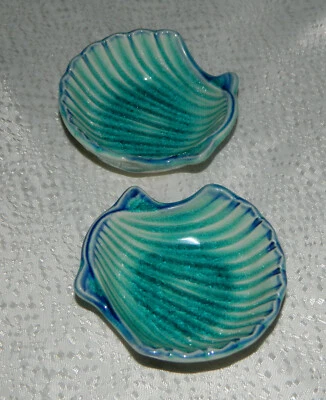 2 jaboneras vintage Sea Shell esmalte por goteo de cerámica azul y verde 1 1/4" H Foto 1 de 4