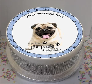 Personalised Laughing Pug Dog 8" Icing Sheet / Cake Topper - Picture 1 of 1