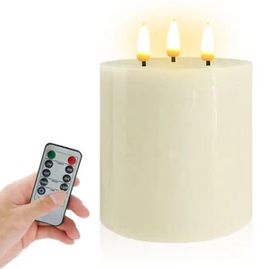 3 Wicks Pillar Flameless LED Candles White battery operated candles with Remote - Picture 1 of 5