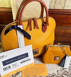 NWT Dooney & Bourke RARE COLOR Palomino Zip Zip Satchel & Framed Kiss Lock Purse - Picture 1 of 20