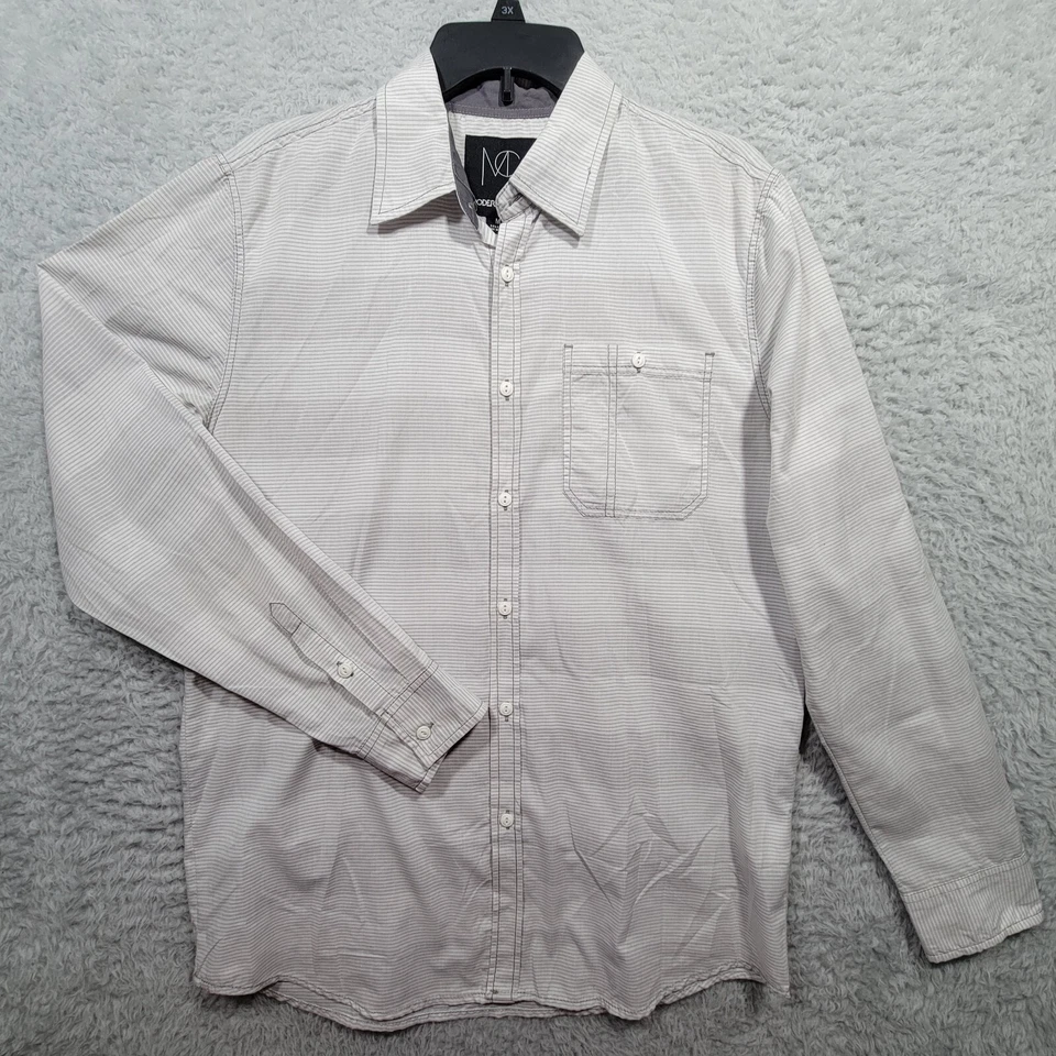 Modern Culture MC Shirt Mens Medium Gray Striped Button Up Long Sleeve - Image 1 of 4