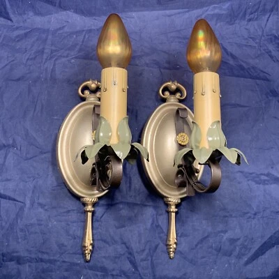 一对 Moe Bridges 古董壁灯 重装 漂亮 63D — 第 1/4 张图片