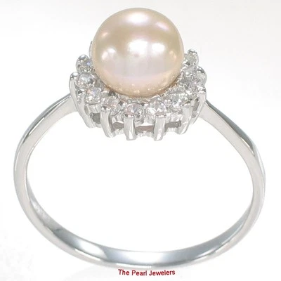 Solid Sterling Silver .925 Pink-Peach Pearl Halo Ring - Image 1 of 4