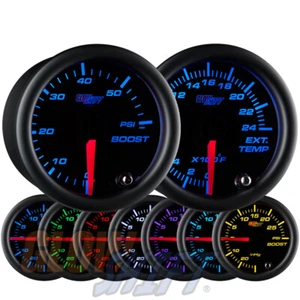 GlowShift 52mm Black 7 Color 60PSI Boost Gauge + 2400F EGT Pyrometer Gauge Set - Picture 1 of 5