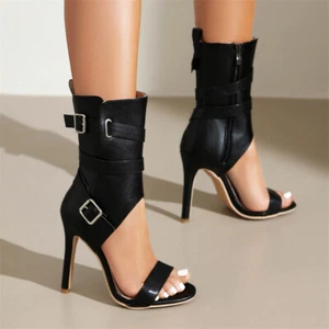 Womens Peep Toe Buckle Strap Stiletto Sandals Roman Summer Boots Gladiator Shoes - Picture 1 of 18