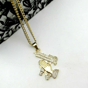 Collana con pendente MITRA MANO GOLD UOMO dorata Hip Hop Rap Rapper catena lunga - Foto 1 di 3