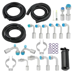 134a Air Conditioning A/C AC Hose Kit W/ Fittings Drier Universal - Picture 1 of 11