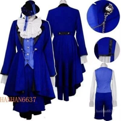 Anime Black Butler Ciel Phantomhive Cosplay Costume Blue Outfits Halloween Props - Image 1 of 4