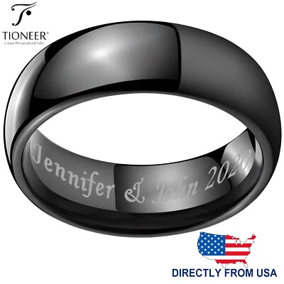 Anillo de boda clásico de carburo de tungsteno pulido cúpula lisa 8 mm grabado gratis Foto 1 de 4