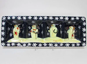 Certified International TWILIGHT SNOWMAN 19" 4 Section Relish Tray Dish Blue MIB - Picture 1 of 8