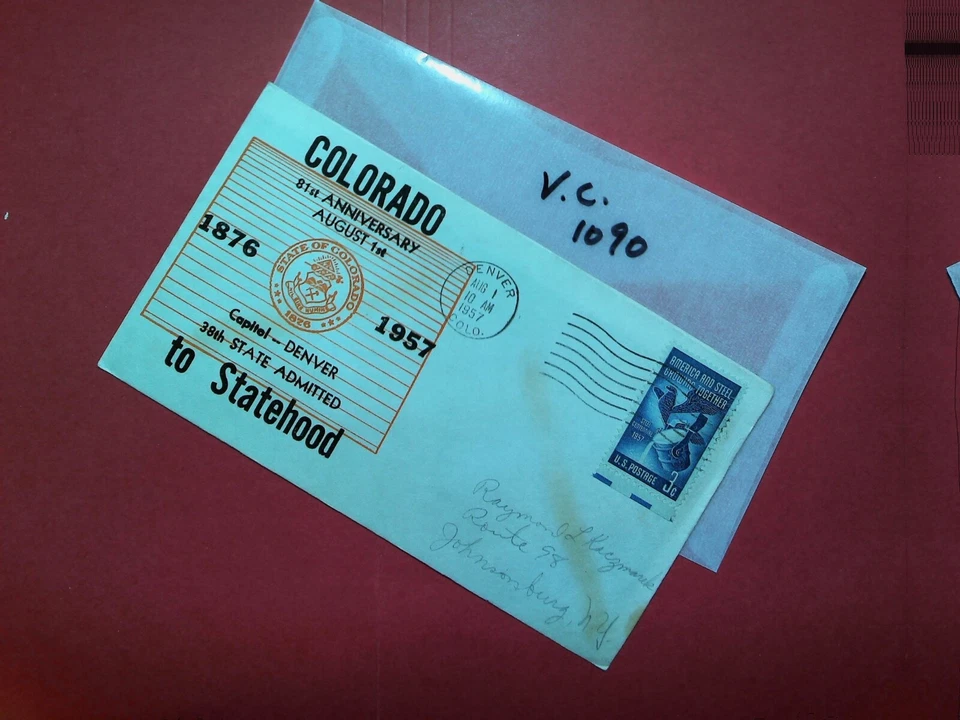 U. S. Vintage Cover 1090 - Colorado Statehood - unsigned cachet - comb.ship! - Image 1 of 1