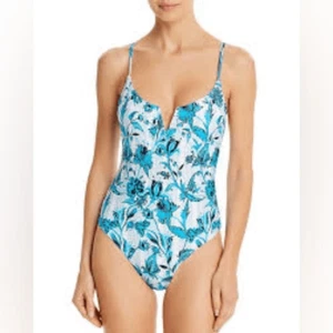 NWT Red Carter Azulejo Floral Blue/White Lined One Piece Bathing Suit - M/8 - Picture 1 of 12