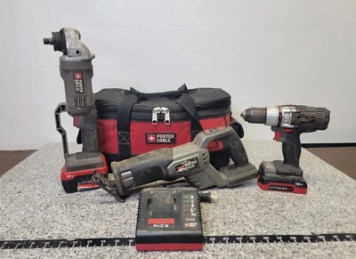 Porter Cable Drill Driver 3 Tool Combo /w 2 Batteries & Charger a-x - Image 1 of 4