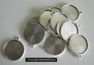 12 Bezel cup tray settings Silver pl holds 20mm cabochon bailed pendants FPP002B - Picture 1 of 6