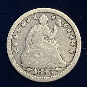 Flechas 5C de media moneda de diez centavos libertad sentada 1853. Bonita moneda tipo! - Imagen 1 de 2