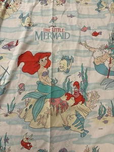 Vintage Disney Little Mermaid Ariel 90s Twin Size Flat Sheet Only Fabric Triton - Imagen 1 de 5