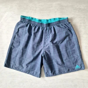 Adidas Grey/Blue Checked Swimming Shorts Summer Beach Holiday Size Large VGC - Picture 1 of 10