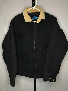 Vtg Tri Mountain Detroit Jacket Mens MD Black Canvas Quilted Corduroy Trucker - Picture 1 of 8