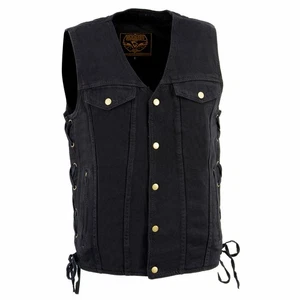 Chaleco de motocicleta para hombre negro clásico denim chaleco de encaje lateral DM1360 - Imagen 1 de 9