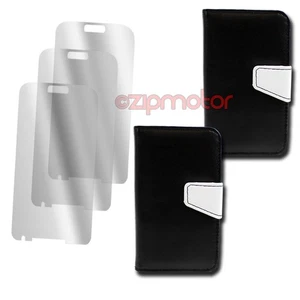 2X WALLET CASE COVER+SCREEN PROTECTOR STAND PU LEATHER BLACK GALAXY SIV S4 I9500 - Photo 1 sur 2