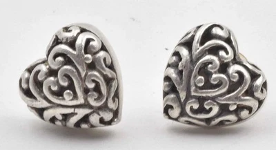 Vintage Sterling Silver Designer Signed BARSE Open work Heart Ladies earrings - Imagem 1 de 3