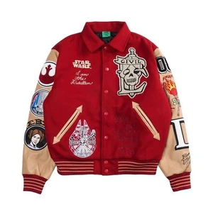 Star Wars x Civil Regime Rebellion Letterman Jacket Deep Red & Sand - Picture 1 of 12