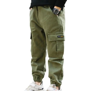 Boys Kids Casual Cargo Pants Cotton Loose Sweatpants Sports Dungarees Trousers - Picture 1 of 10