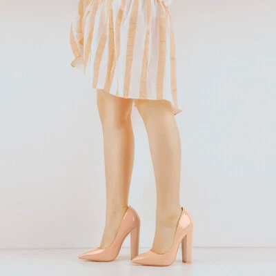 Zapatos de salón gruesos de oficina para mujer con puntera puntiaguda bloque de trabajo US14 Foto 1 de 4