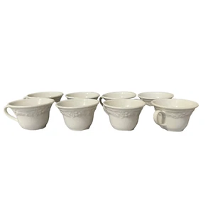 Homer Laughlin China Decorative Set of 8 Tea /Coffee White a Coffe Cups - Picture 1 of 10