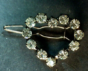 Heart Hair Clip Silver Lister with Solitaire Clear Gem Crystals 