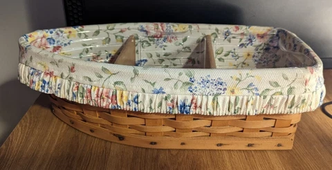 Longaberger 2002 Row Your Boat Basket+Liner+Protector PARTY PICNIC SERVING TABLE Cover