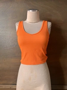 Shein Neon ORANGE WOMENS Crop Top Tee - Trendy Summer Apparel SIZE M RIBBED EUC - Picture 1 of 5
